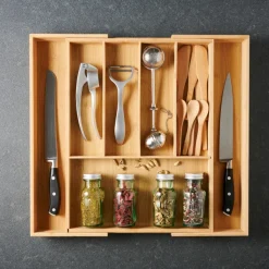 Bamboo Organizador Gaveta Extens Vel Natural><noscript><img width=