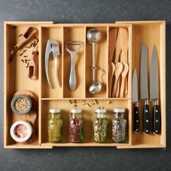 Bamboo Organizador Gaveta Extens Vel Natural><noscript><img width=