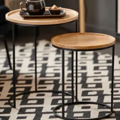 Gom Mesas Auxiliares Conjunto De 2 Preto, Natural><noscript><img width=