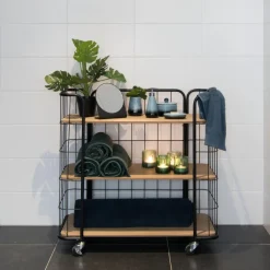 Oslo Estante Com Rodas 3 Prateleiras Preto, Natural><noscript><img width=