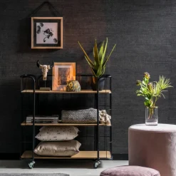 Oslo Estante Com Rodas 3 Prateleiras Preto, Natural><noscript><img width=