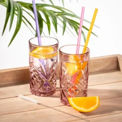 Slurp Palhas Reutiliz Veis Conjunto De 6 Mistura De 3 Cores Cor-De-Laranja, Roxo, Rosa><noscript><img width=