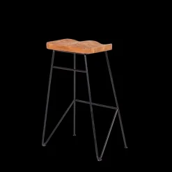 Teak Banco De Bar Preto, Natural><noscript><img width=