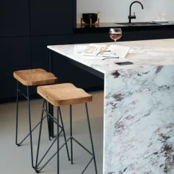 Teak Banco De Bar Preto, Natural><noscript><img width=